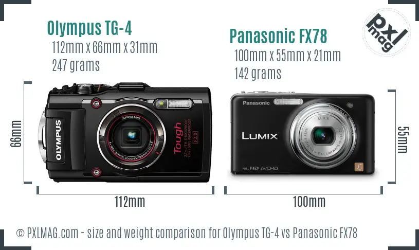 Olympus TG-4 vs Panasonic FX78 size comparison