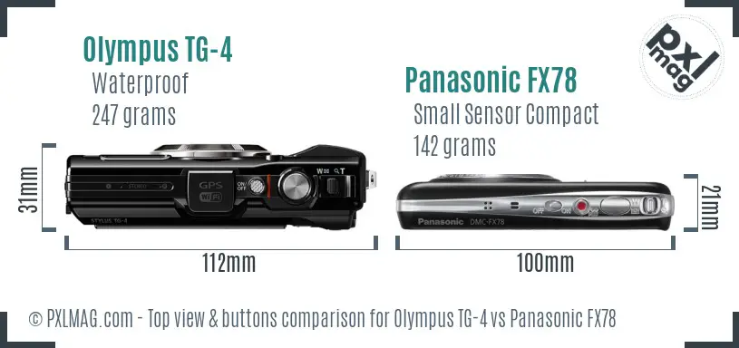 Olympus TG-4 vs Panasonic FX78 top view buttons comparison
