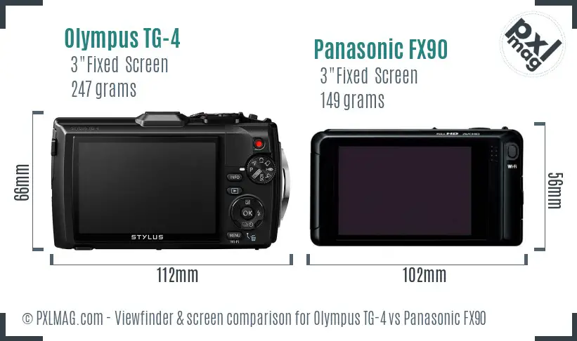 Olympus TG-4 vs Panasonic FX90 Screen and Viewfinder comparison