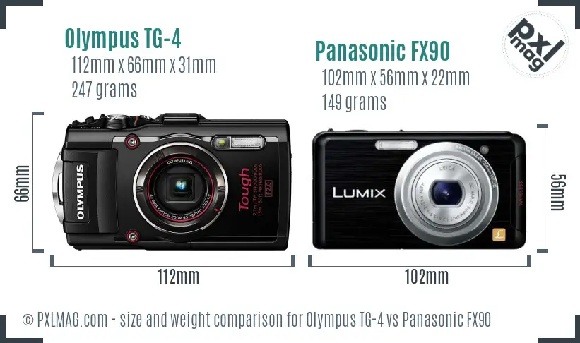 Olympus TG-4 vs Panasonic FX90 size comparison