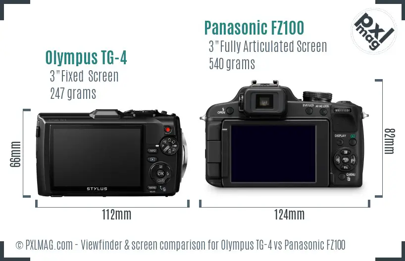 Olympus TG-4 vs Panasonic FZ100 Screen and Viewfinder comparison