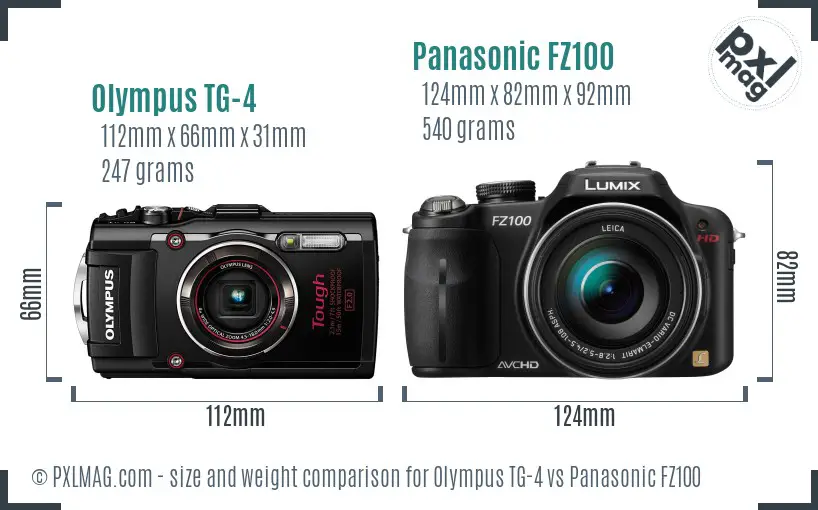 Olympus TG-4 vs Panasonic FZ100 size comparison