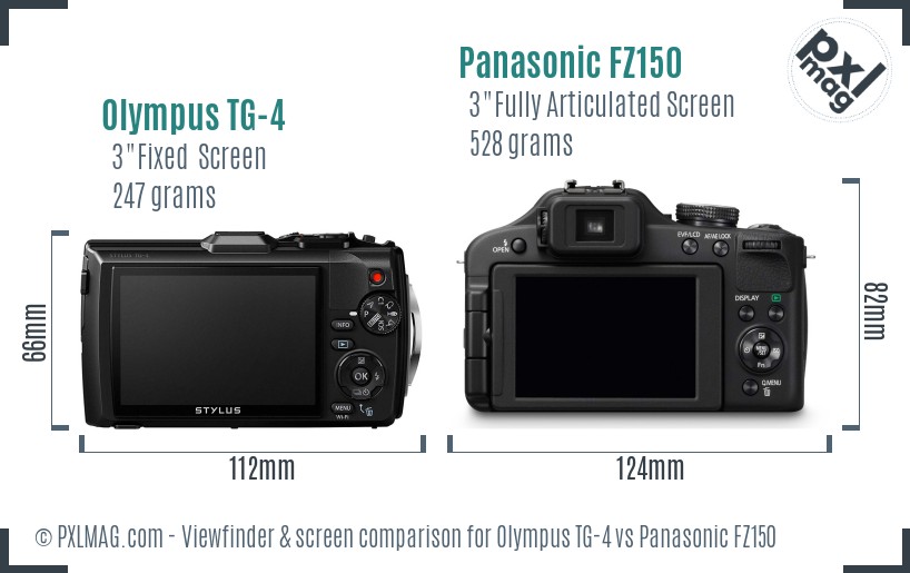 Olympus TG-4 vs Panasonic FZ150 Screen and Viewfinder comparison