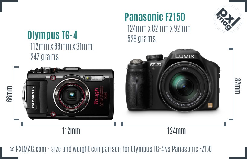 Olympus TG-4 vs Panasonic FZ150 size comparison Olympus TG-4 vs Panasonic FZ150 size comparison