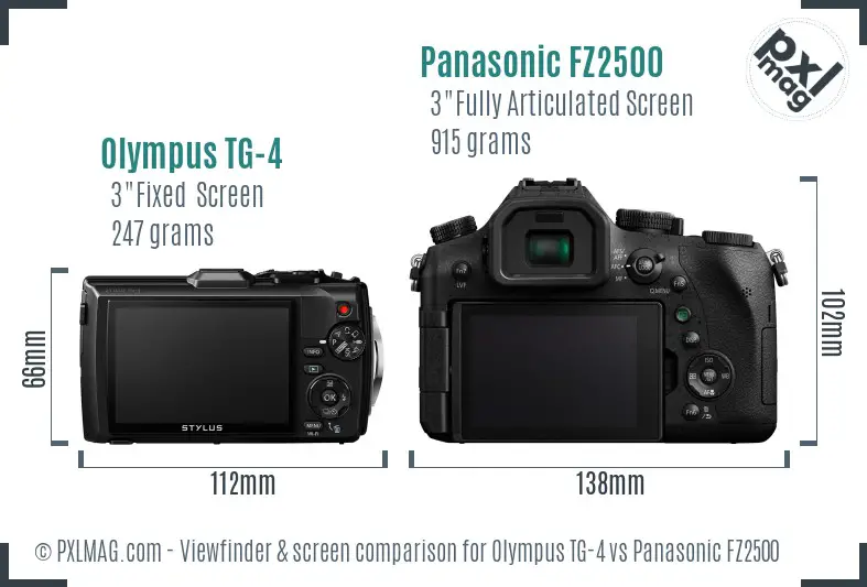 Olympus TG-4 vs Panasonic FZ2500 Screen and Viewfinder comparison