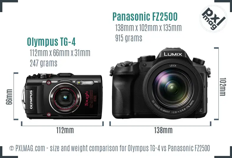 Olympus TG-4 vs Panasonic FZ2500 size comparison