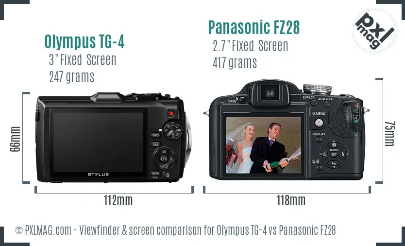 Olympus TG-4 vs Panasonic FZ28 Screen and Viewfinder comparison