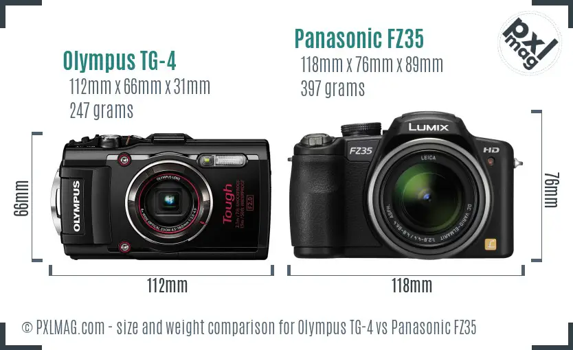 Olympus TG-4 vs Panasonic FZ35 size comparison Olympus TG-4 vs Panasonic FZ35 size comparison