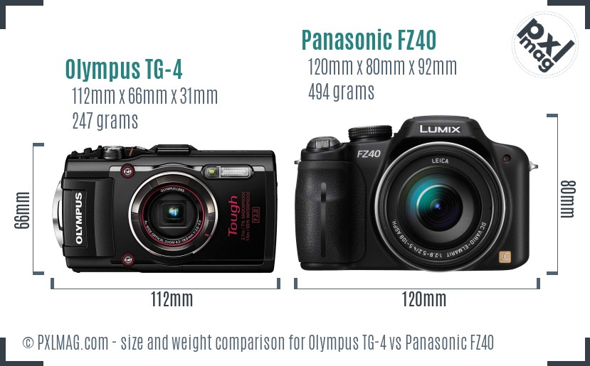 Olympus TG-4 vs Panasonic FZ40 size comparison