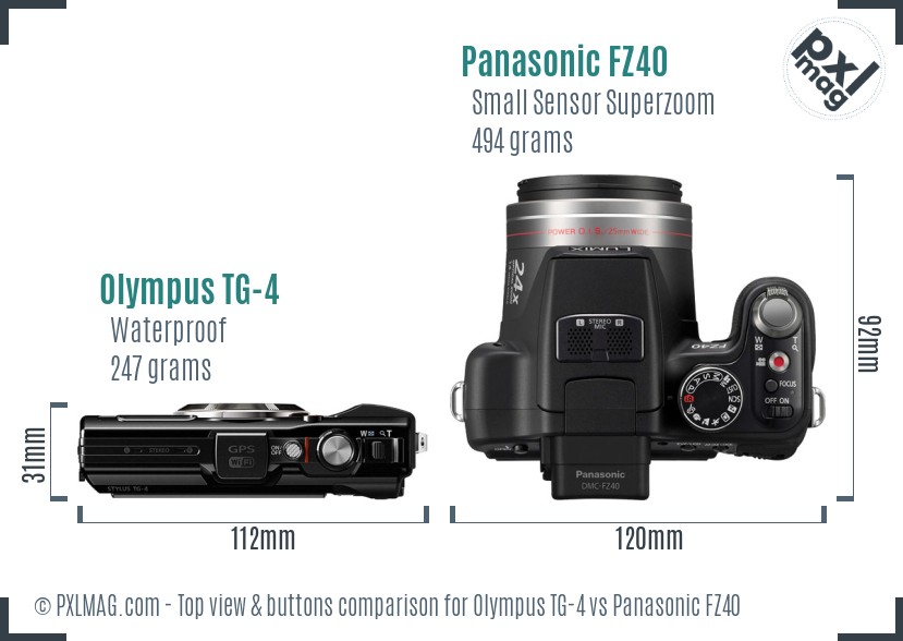 Olympus TG-4 vs Panasonic FZ40 top view buttons comparison