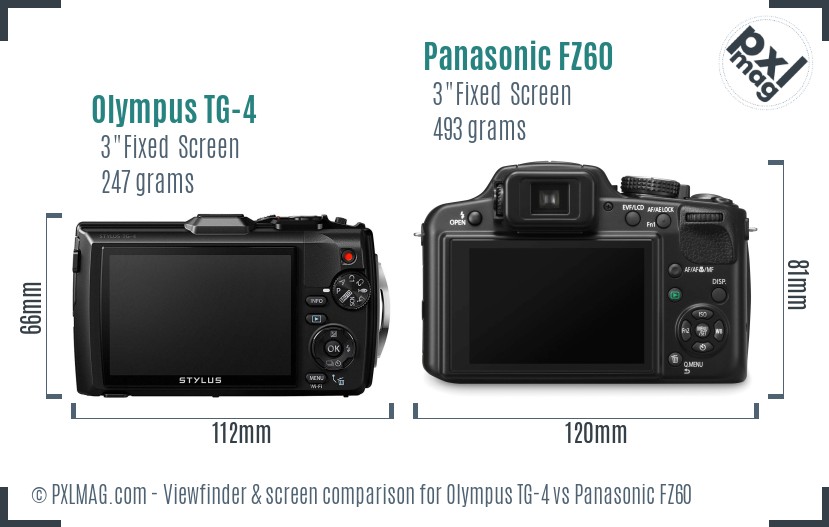 Olympus TG-4 vs Panasonic FZ60 Screen and Viewfinder comparison