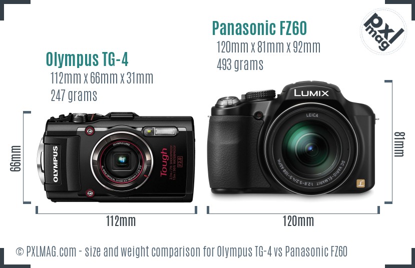 Olympus TG-4 vs Panasonic FZ60 size comparison Olympus TG-4 vs Panasonic FZ60 size comparison