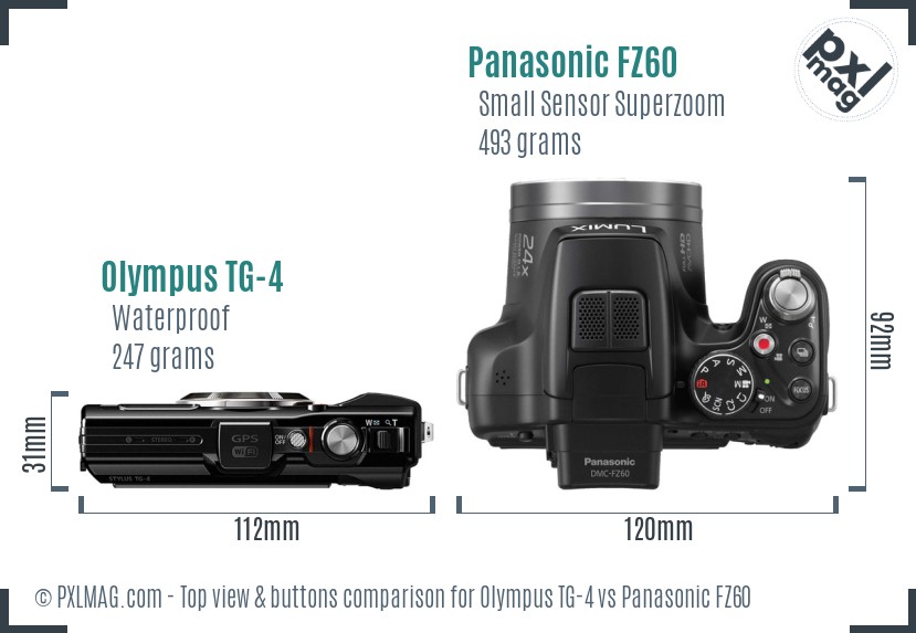 Olympus TG-4 vs Panasonic FZ60 top view buttons comparison