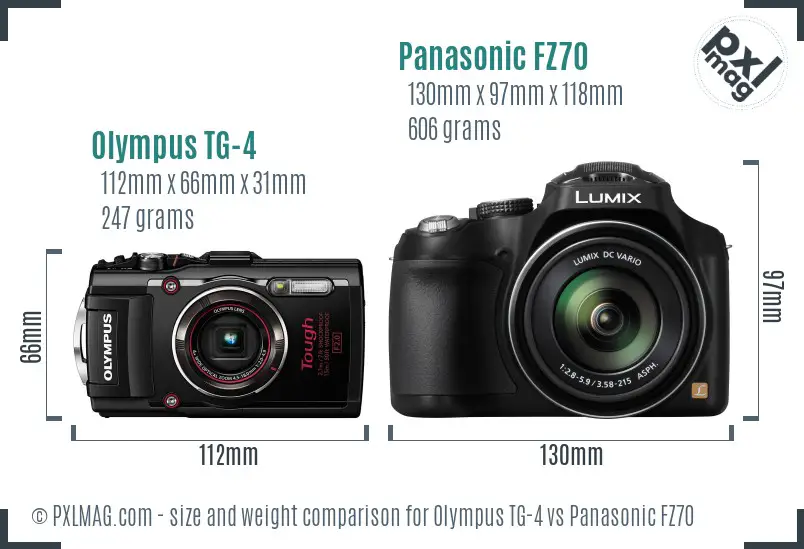 Olympus TG-4 vs Panasonic FZ70 size comparison Olympus TG-4 vs Panasonic FZ70 size comparison