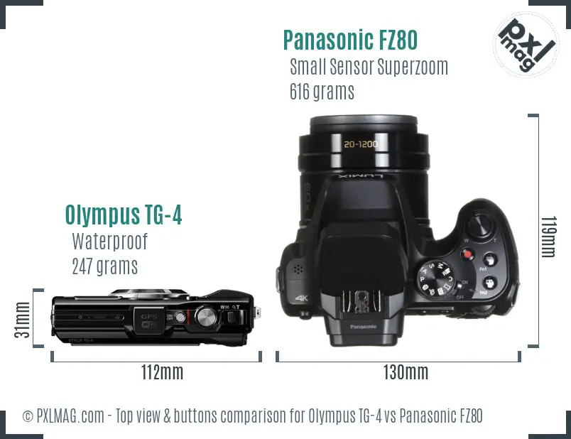 Olympus TG-4 vs Panasonic FZ80 top view buttons comparison