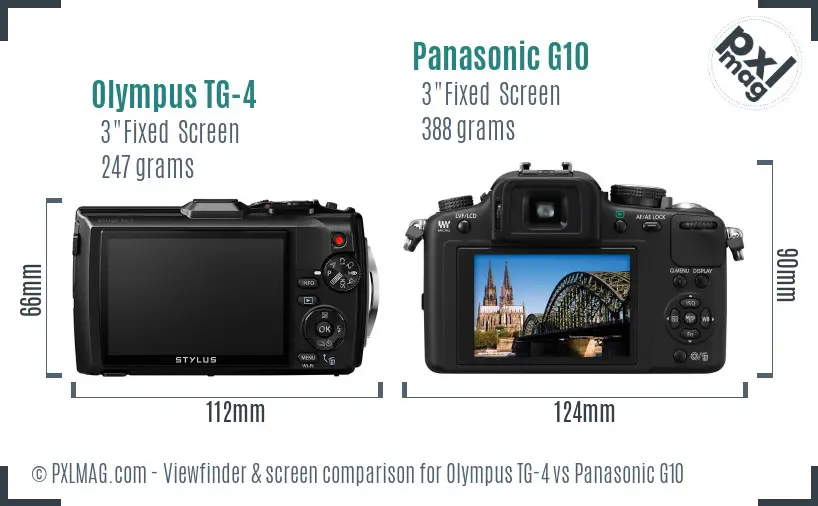 Olympus TG-4 vs Panasonic G10 Screen and Viewfinder comparison