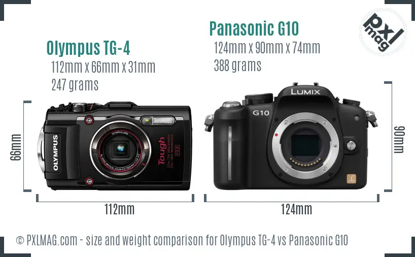 Olympus TG-4 vs Panasonic G10 size comparison