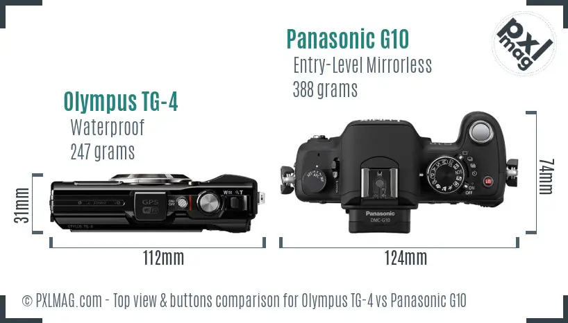 Olympus TG-4 vs Panasonic G10 top view buttons comparison