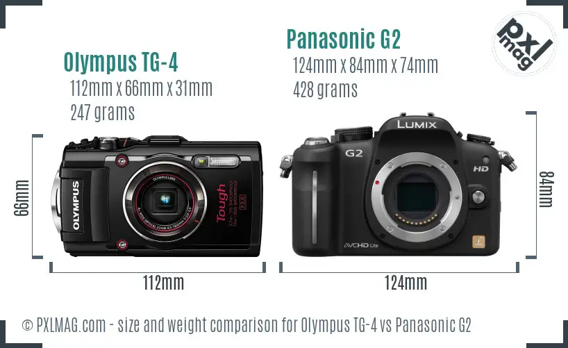 Olympus TG-4 vs Panasonic G2 size comparison