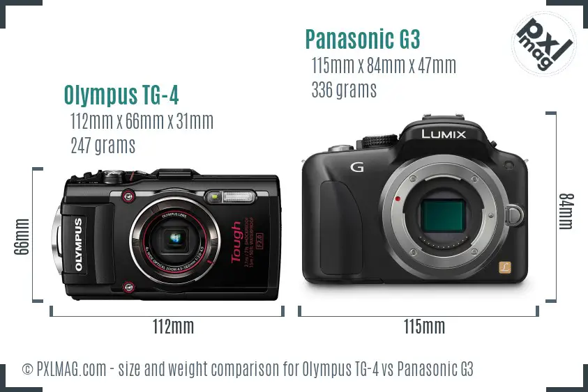 Olympus TG-4 vs Panasonic G3 size comparison