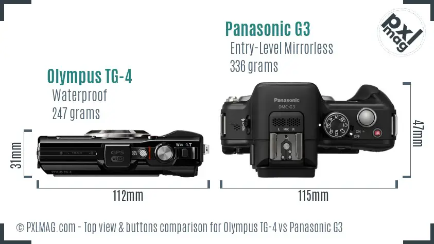 Olympus TG-4 vs Panasonic G3 top view buttons comparison