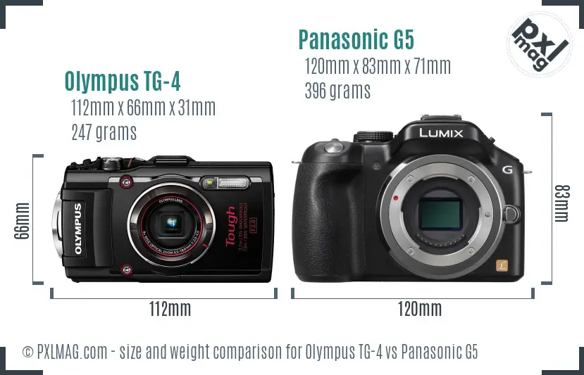 Olympus TG-4 vs Panasonic G5 size comparison Olympus TG-4 vs Panasonic G5 size comparison