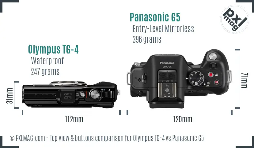 Olympus TG-4 vs Panasonic G5 top view buttons comparison Olympus TG-4 vs Panasonic G5 top view buttons comparison