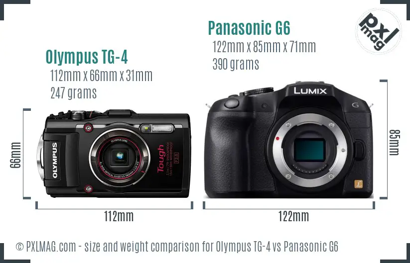 Olympus TG-4 vs Panasonic G6 size comparison
