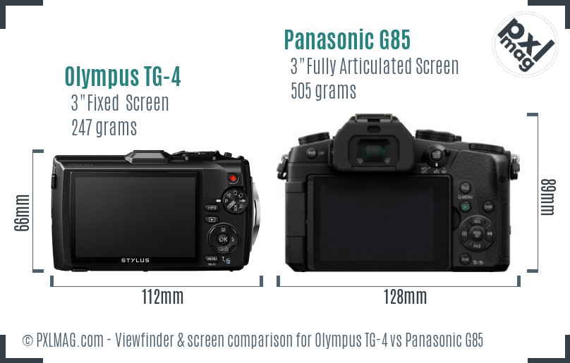 Olympus TG-4 vs Panasonic G85 Screen and Viewfinder comparison