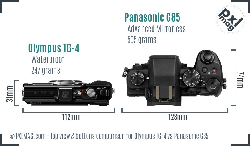 Olympus TG-4 vs Panasonic G85 top view buttons comparison