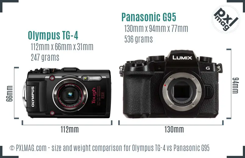 Olympus TG-4 vs Panasonic G95 size comparison