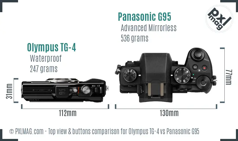Olympus TG-4 vs Panasonic G95 top view buttons comparison