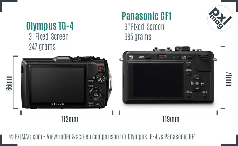Olympus TG-4 vs Panasonic GF1 Screen and Viewfinder comparison