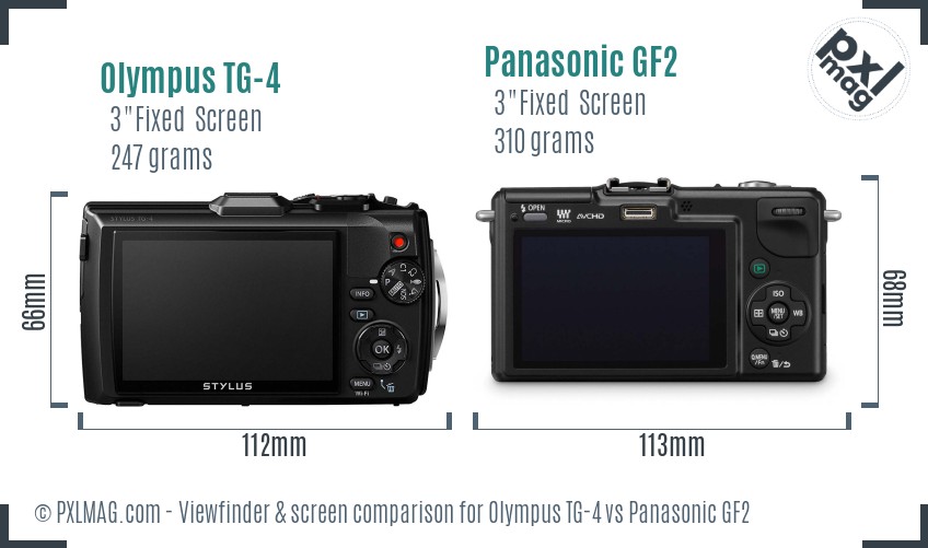 Olympus TG-4 vs Panasonic GF2 Screen and Viewfinder comparison