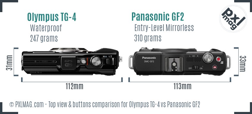 Olympus TG-4 vs Panasonic GF2 top view buttons comparison