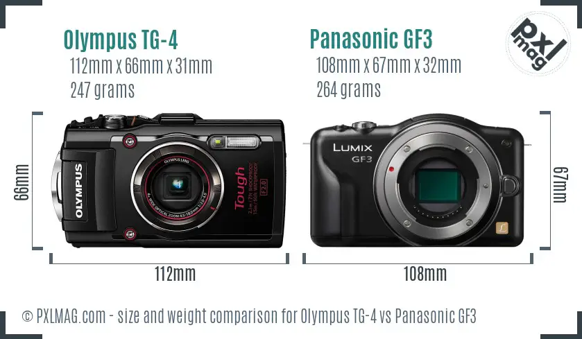 Olympus TG-4 vs Panasonic GF3 size comparison Olympus TG-4 vs Panasonic GF3 size comparison