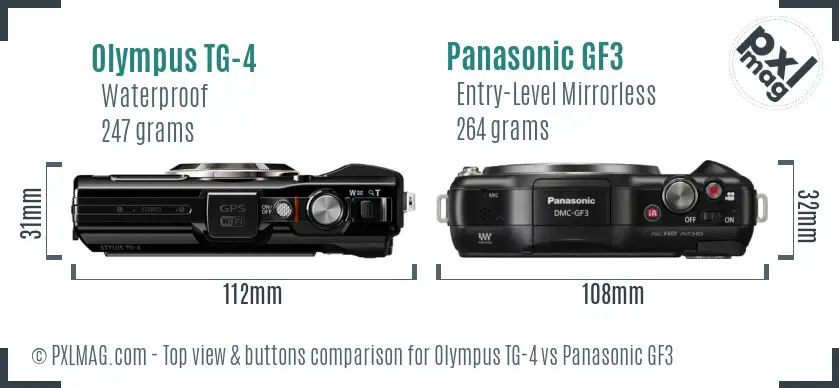 Olympus TG-4 vs Panasonic GF3 top view buttons comparison Olympus TG-4 vs Panasonic GF3 top view buttons comparison