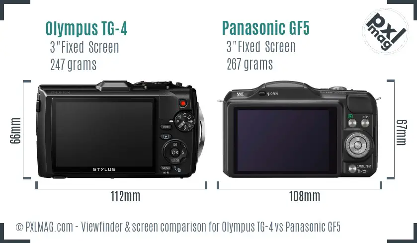 Olympus TG-4 vs Panasonic GF5 Screen and Viewfinder comparison