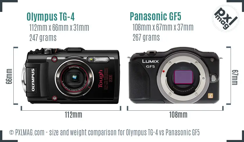 Olympus TG-4 vs Panasonic GF5 size comparison