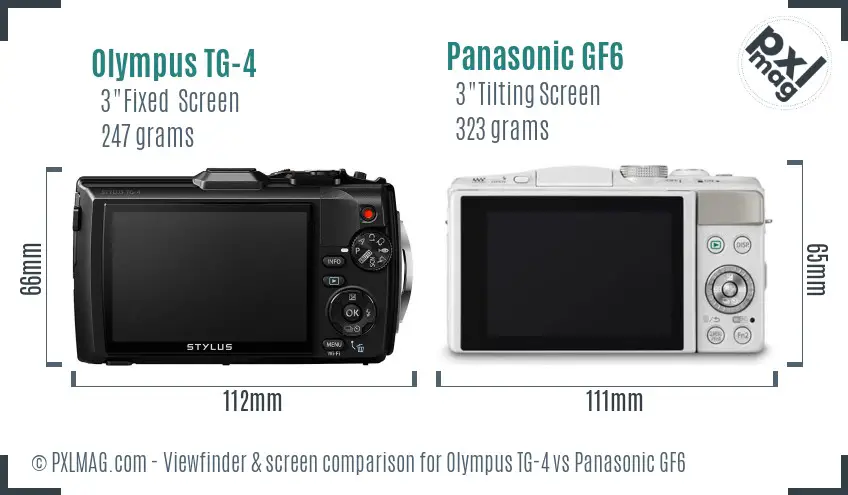 Olympus TG-4 vs Panasonic GF6 Screen and Viewfinder comparison