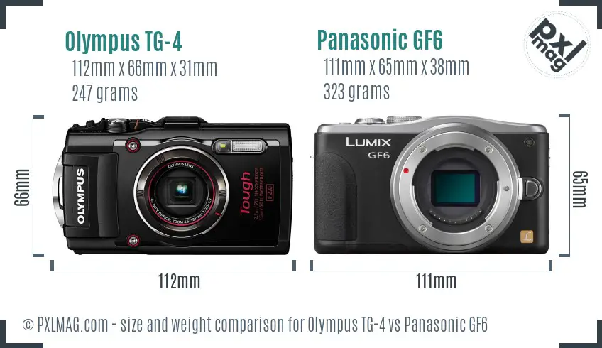 Olympus TG-4 vs Panasonic GF6 size comparison