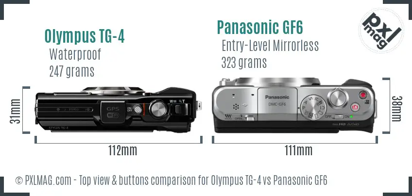 Olympus TG-4 vs Panasonic GF6 top view buttons comparison