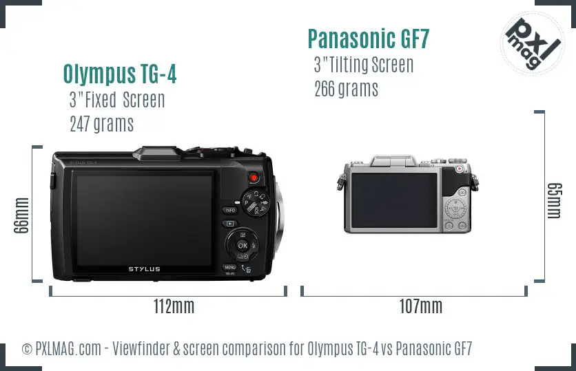 Olympus TG-4 vs Panasonic GF7 Screen and Viewfinder comparison