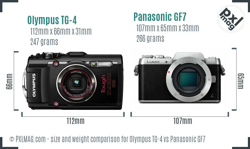 Olympus TG-4 vs Panasonic GF7 size comparison