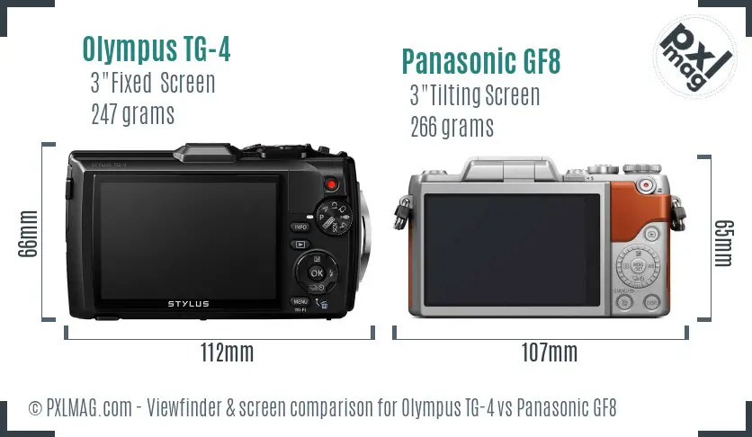 Olympus TG-4 vs Panasonic GF8 Screen and Viewfinder comparison