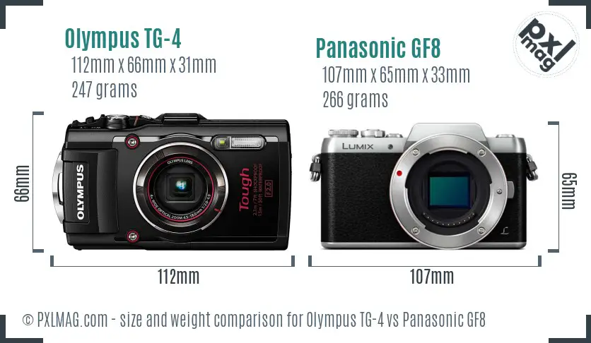 Olympus TG-4 vs Panasonic GF8 size comparison