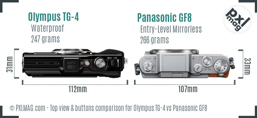 Olympus TG-4 vs Panasonic GF8 top view buttons comparison
