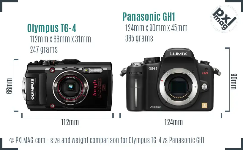 Olympus TG-4 vs Panasonic GH1 size comparison Olympus TG-4 vs Panasonic GH1 size comparison
