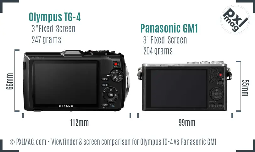 Olympus TG-4 vs Panasonic GM1 Screen and Viewfinder comparison