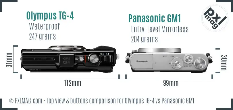 Olympus TG-4 vs Panasonic GM1 top view buttons comparison